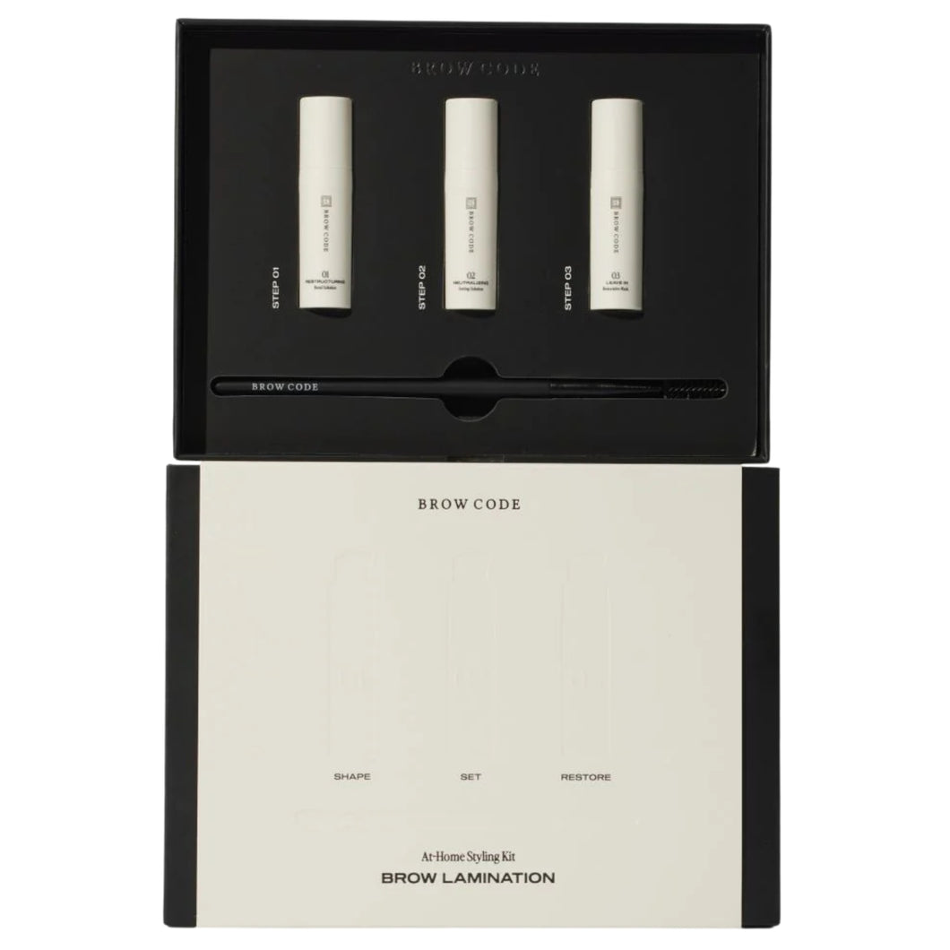 Brow Code Brow Lamination Retail Kit – 3 x 5ml Tubes, Step 1, 2, 3 plus Brow Brush