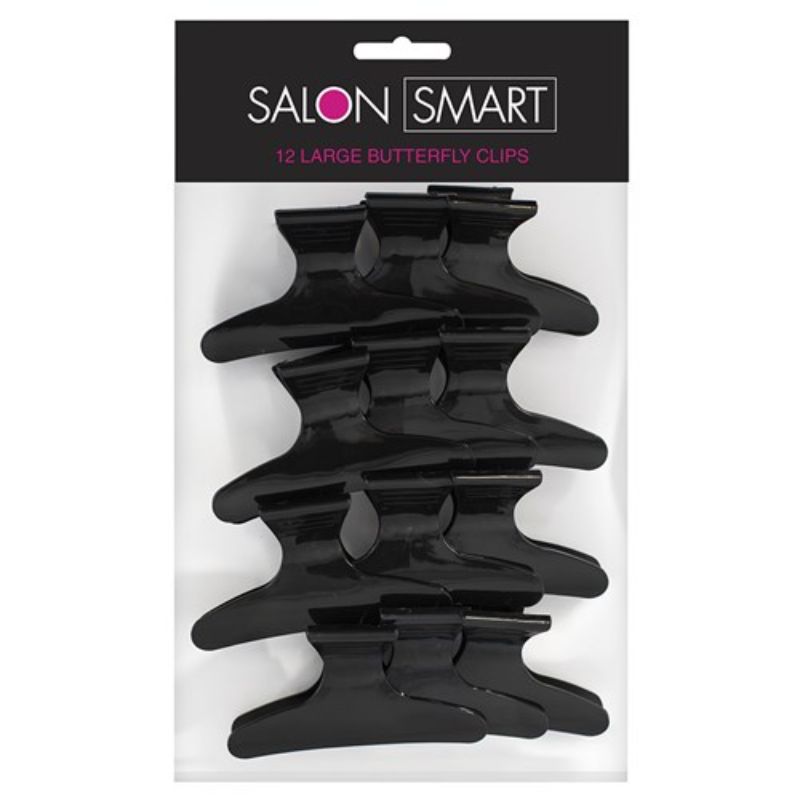 Salon Smart Butterfly Clips Large Black 12 Pack