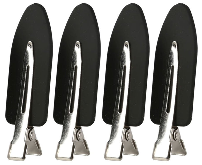 Creaseless Hair Clips Black 4 Pack With Rubberized Backs