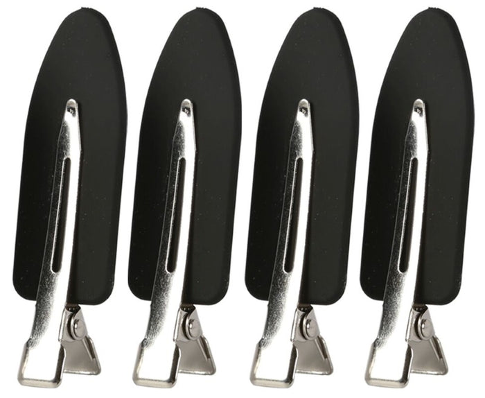 Creaseless Hair Clips Black 4 Pack With Rubberized Backs