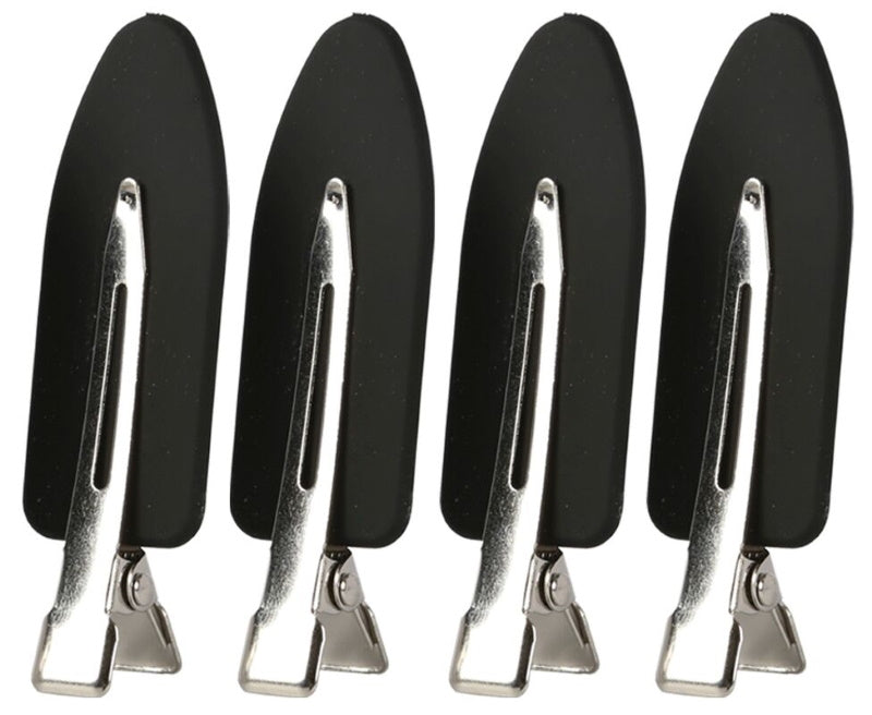 Creaseless Hair Clips Black 4 Pack With Rubberized Backs