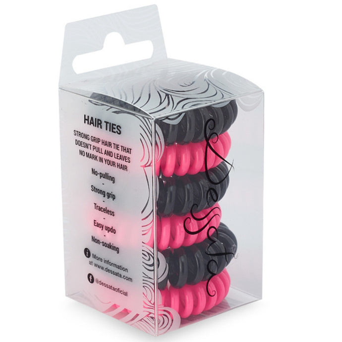 Dessata No-Pull Hair Ties Black & Fuchsia - 6 Pack