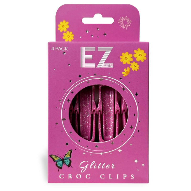 EZ Pink Glitter Croc Clips 4pk