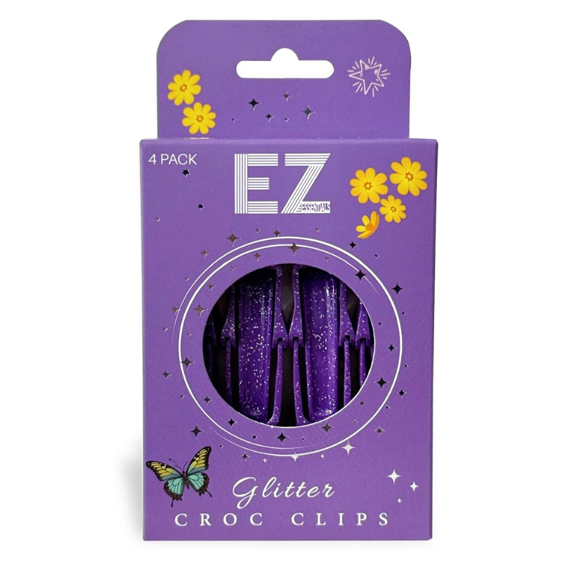 EZ Essentials Purple Glitter Crocodile Clips 4 Pack