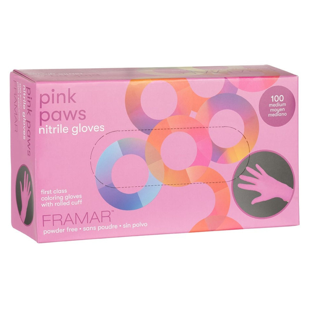 Framar Pink Paws Nitrile Gloves Medium 100 Pack