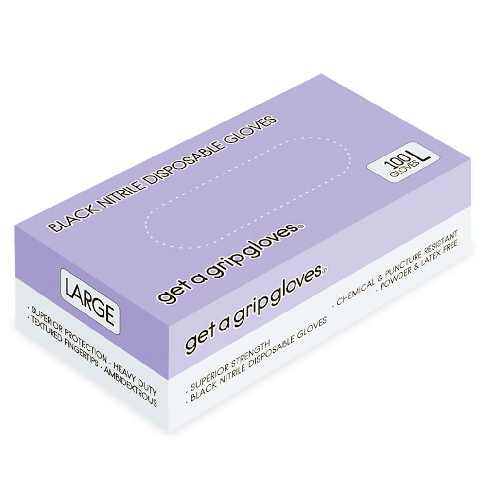 Get A Grip Superior Strength Black Nitrile Gloves - Large 100 Pack