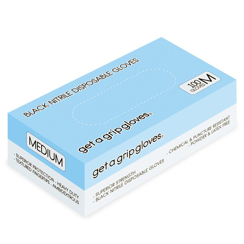 Get A Grip Superior Strength Black Nitrile Gloves - Medium 100 Pack