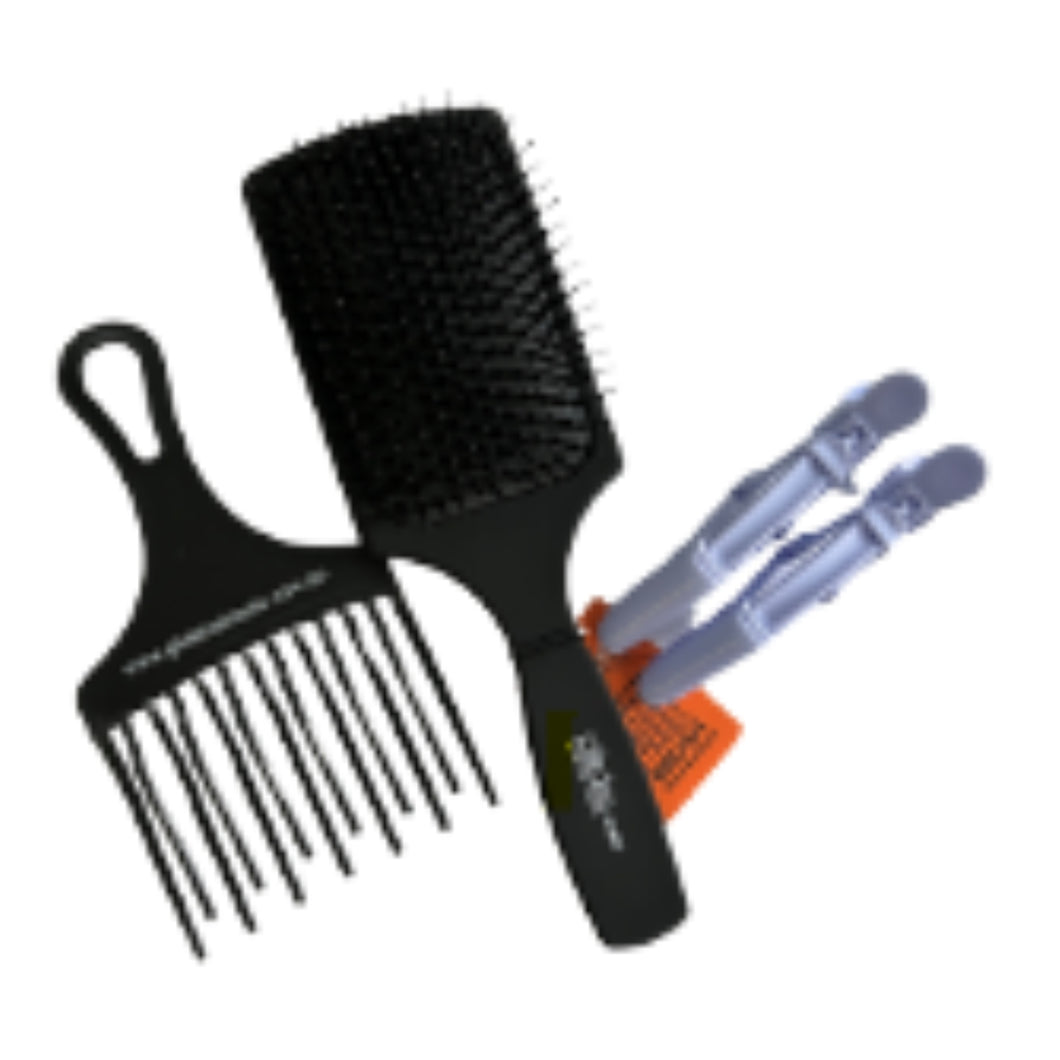 Glide Paddle Brush + Afro Rake + 2 X Goriila Clips Pack