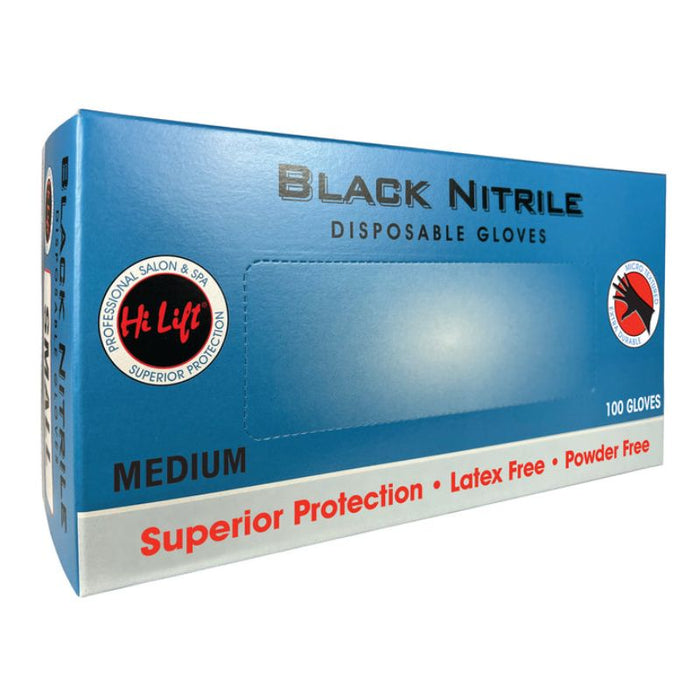 Hi Lift Black Nitrile Disposable Gloves Medium 100pc