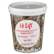 Load image into Gallery viewer, Hi Lift Bobby Pins Gold 250g