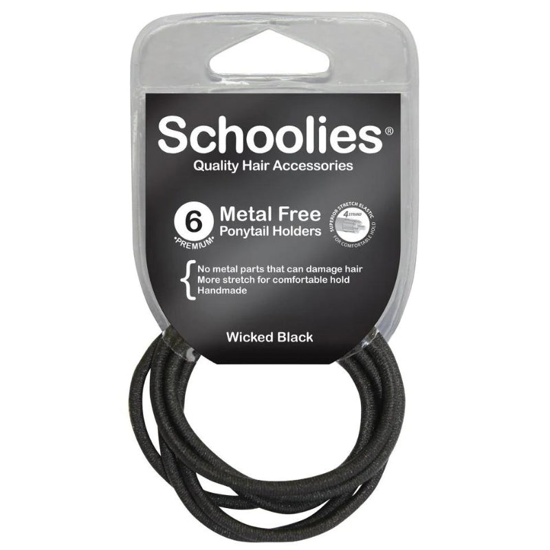Schoolies Metal Free Ponytail Holders 6 pieces - Wicked Black