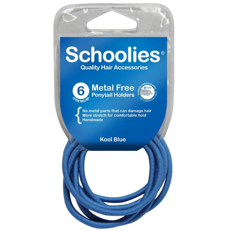 Schoolies Metal Free Ponytail Holders 6 pieces - Kool Blue