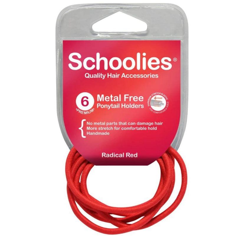 Schoolies Metal Free Ponytail Holders 6 pieces - Radical Red