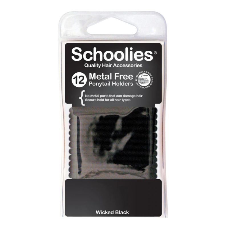 Schoolies Metal Free Ponytail Holders Wicked Black 12pk