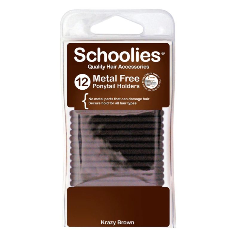 Schoolies Metal Free Ponytail Holders Krazy Brown 12pk
