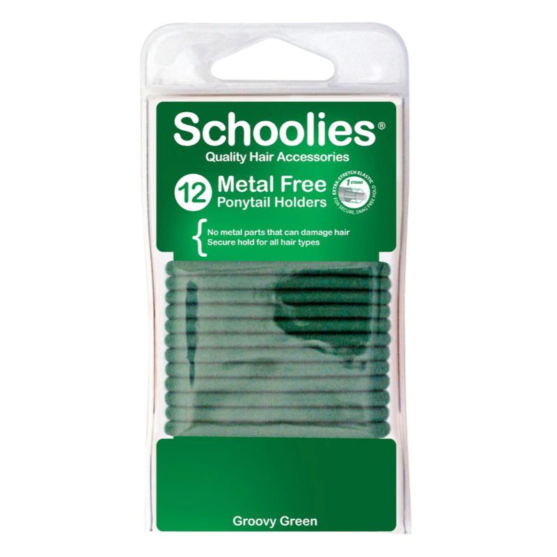 Schoolies Metal Free Ponytail Holders Green 12pk