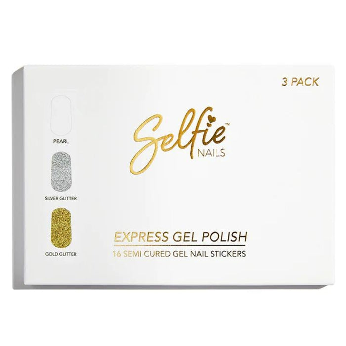 Selfie Nails Express Gel Polish Pearl, Silver Glitter & Gold Glitter