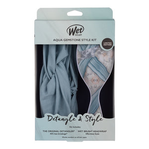 Wet Brush Detangler + Head Wrap - Aqua Gemstone Kit Blue